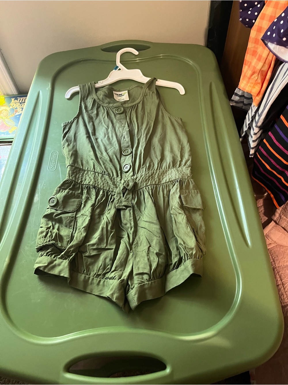 OshKosh B'gosh Olive Green Sleeveless Button-Front Romper